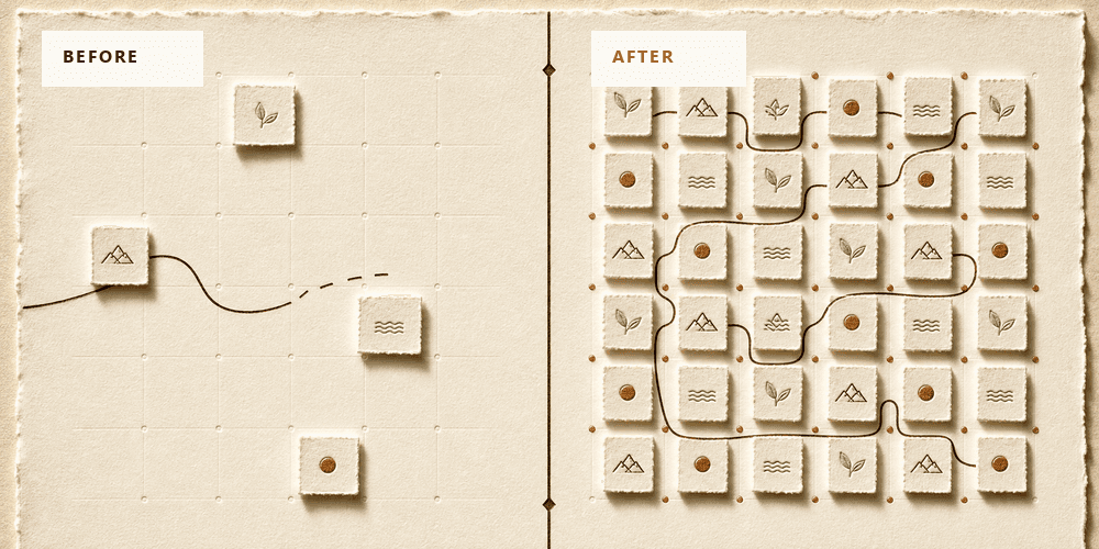 Comparison illustration of a sparse, inconsistent posting presence versus a consistent daily one